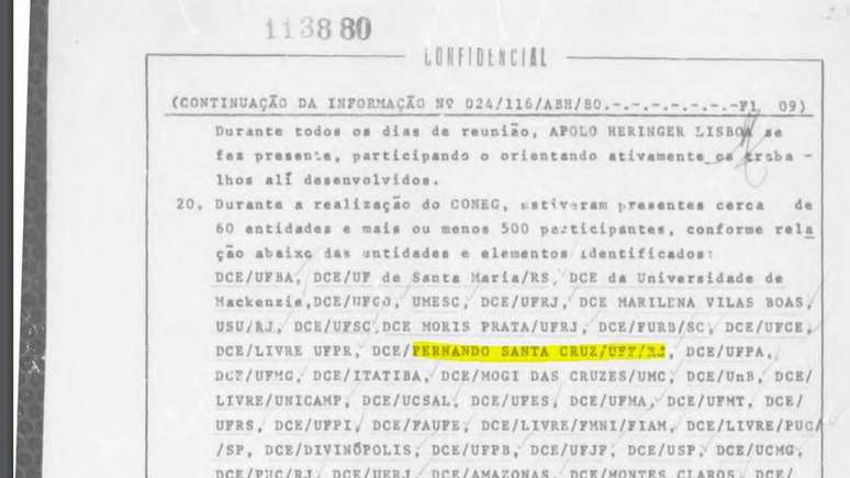 Arquivos do regime militar mostram como o Estado monitorava todas as atividades dos estudantes - entre eles Fernando