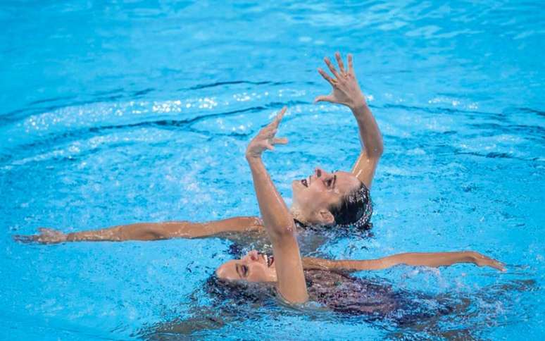Luisa Borges e Laura Micucci ficaram em quarto na prova de duetos do nado artístico (Foto: Washington Alves/COB)