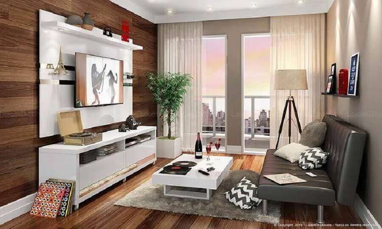 48. A grande vantagem do painel com rack &eacute; que ele pode ser encontrado em diversos formatos, cores e tamanhos se adaptando melhor ao seu ambiente &ndash; Foto: Lojas KD