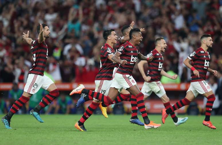 Flamengo comemora a classificação na Libertadores.