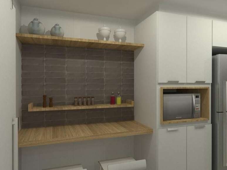 16. O micro-ondas espelhado pode ter um nicho s&oacute; para ele. Projeto de ESSA Arquitetura