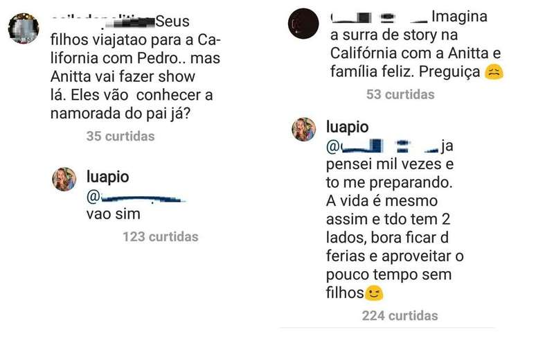 Comentários feitos por Luana Piovani no Instagram.