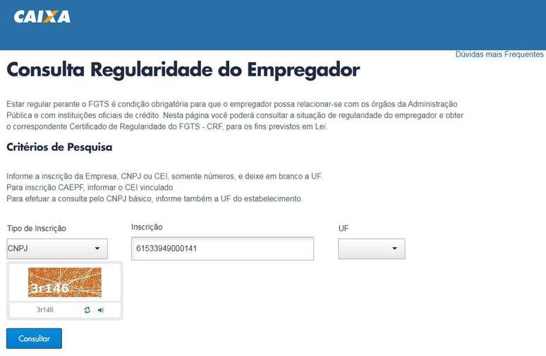 Link "Consulta Regularidade do Empregador"