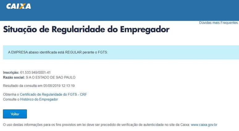 "Situa&ccedil;&atilde;o de regularidade do empregador"