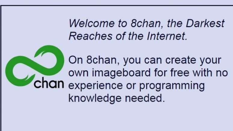 'Bem-vindo ao 8chan, o ponto mais obscuro da internet', diz uma captura de tela do site