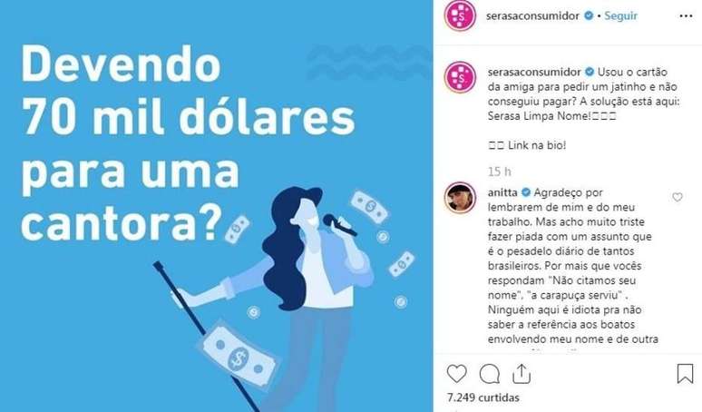 Perfil da Serasa Consumidor, no Instagram, brinca com not&iacute;cias para chamar aten&ccedil;&atilde;o sobre d&iacute;vidas.