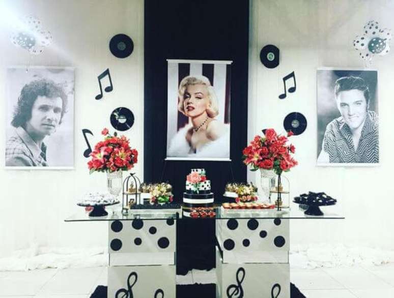 5. Festa com decoração anos 60 inspirada em artistas famosos: Roberto Carlos, Marylin Monroe e Elvis Presley – Por: Pinterest