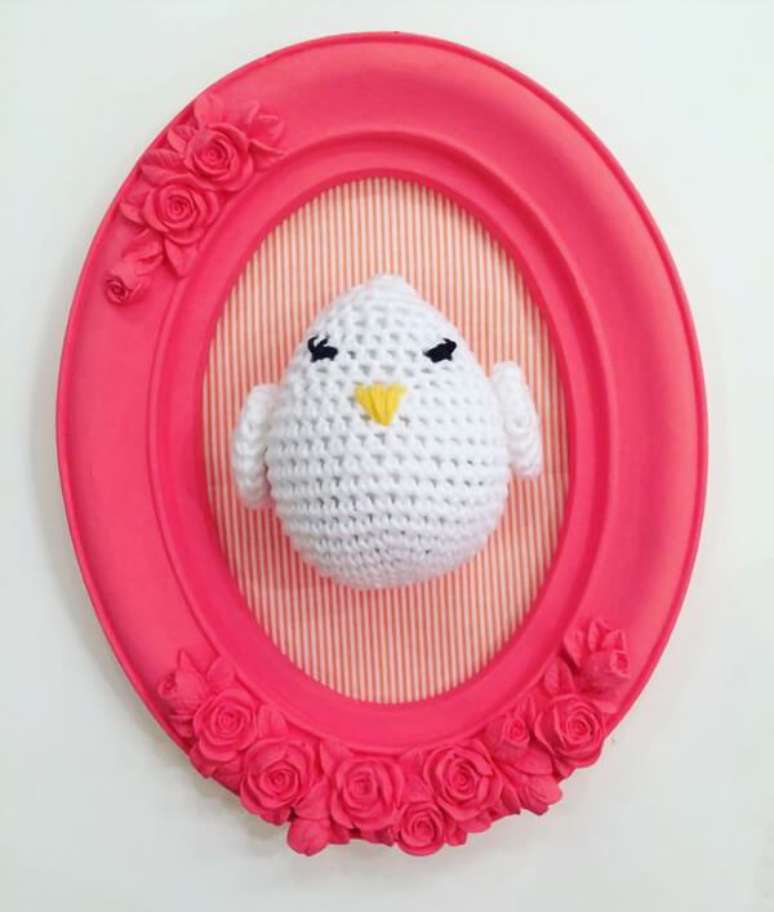 62. Quadrinho de amigurumi com desenho de passarinho. Fonte: Pinterest