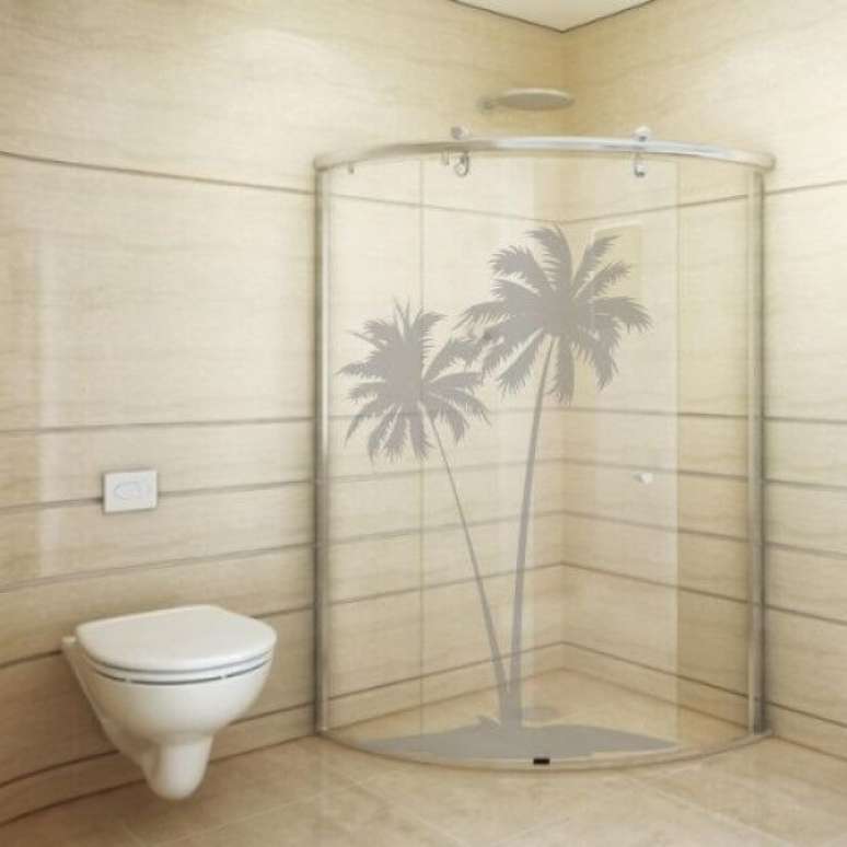14. Adesivo para banheiro jateado com desenho de Coqueiros. Fonte: Pinterest