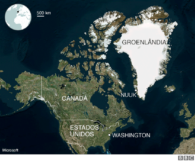 Mapa de onde fica a Groenlândia