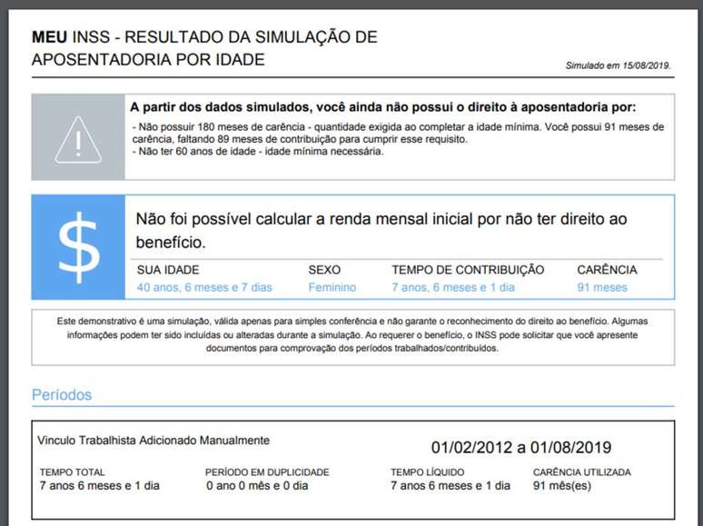 Resultado de consulta &agrave; aposentadoria pelo Meu INSS