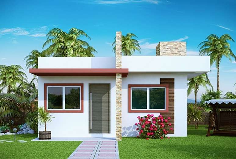 43- Modelo de fachada de casa simples e moderna para casas pequenas.