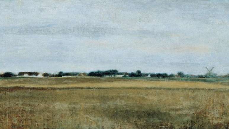 Hammershøi também pintou paisagens despovoadas como esta de 1888 na área de Virum, a norte de Copenhague