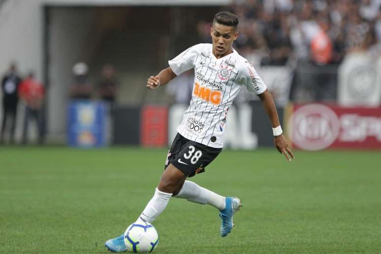 Pedrinho, do Corinthians, durante partida contra o Botafogo válida pela 15ª rodada do Campeonato Brasileiro 2019, na Arena Corinthians, na zona leste de São Paulo