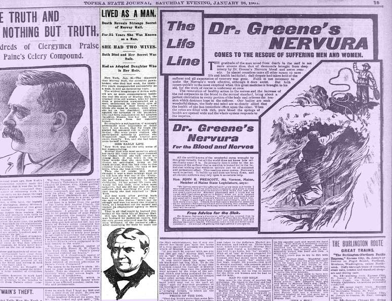 O jornal The Topeka State Journal tamb&eacute;m publicou a hist&oacute;ria de Hall em 26 de janeiro de 1901