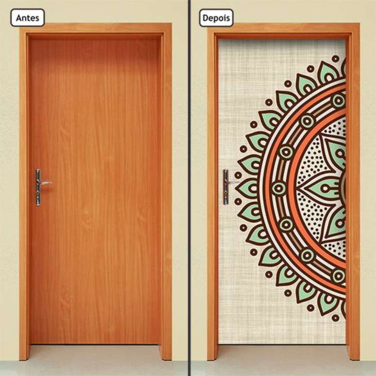 21. A mandala também é um tema muito comum em adesivo de porta. Foto: Elo7
