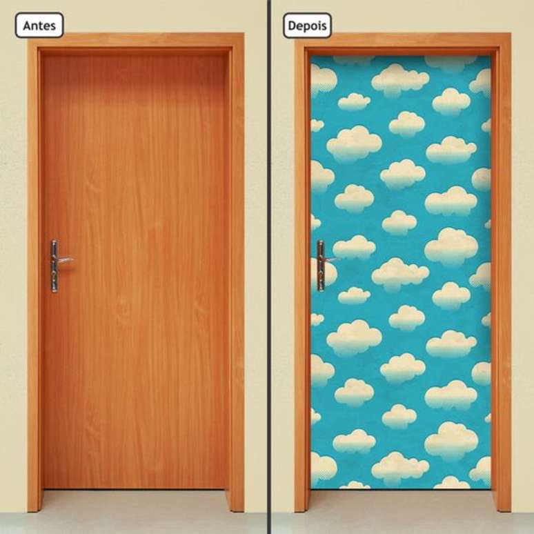 33. Estas nuvens fazem do adesivo de porta algo muito delicado. Foto: Elo7