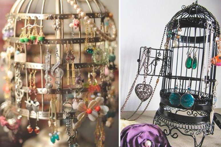 3. Organize suas bijuterias em gaiolas decorativas. Fonte: Blog Vida de Casa