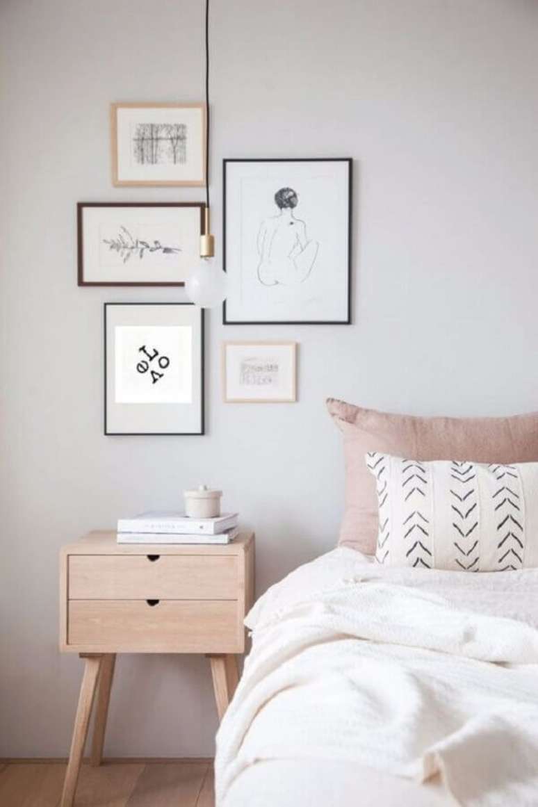 48. Decora&ccedil;&atilde;o minimalista com pendente para quarto de casal &ndash; Foto: Pinterest