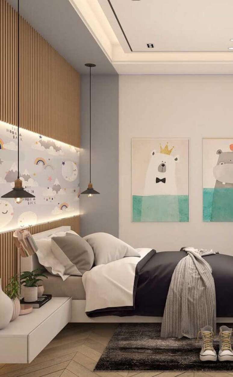 63. Decoração com luminária pendente para quarto infantil – Foto: Ideias Decor