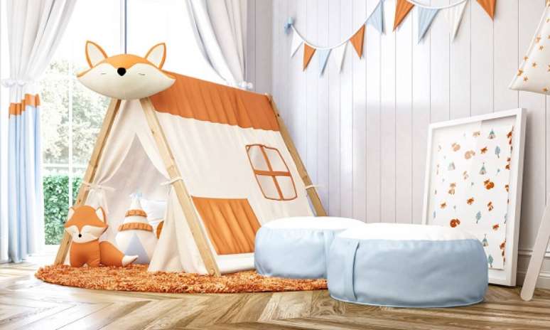 6. Cabaninha infantil de raposinha encanta a decora&ccedil;&atilde;o do quarto. Fonte: Pinterest