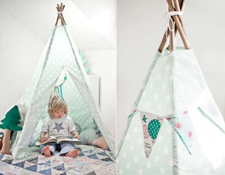 5. Cabaninha infantil feita com cabo de vassoura. Fonte: Pinterest