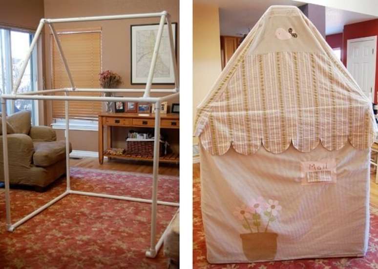 7. Cabaninha infantil feita com PVC. Fonte: A M&atilde;e Coruja