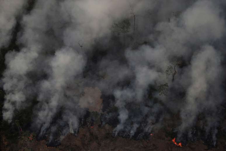 Colunas de fumaça em área de incêndio na floresta amazônica, perto de Porto Velho
21/08/2019
REUTERS/Ueslei Marcelino