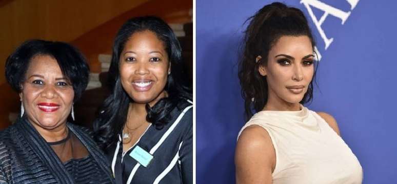 Na primeira foto, a advogada Brittany K. Barnett (à direita) abraça a ex-presa Alice Marie Johnson. Na segunda foto, Kim Kardashian.