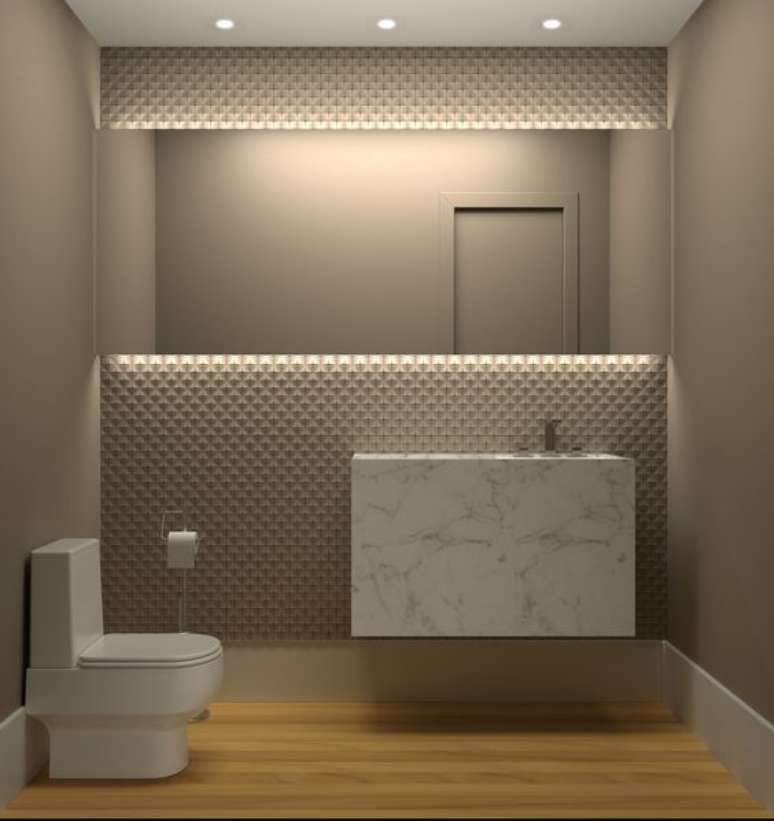 11. Um banheiro pode ganhar muito com a cor fendi. Foto: JOMO Decor