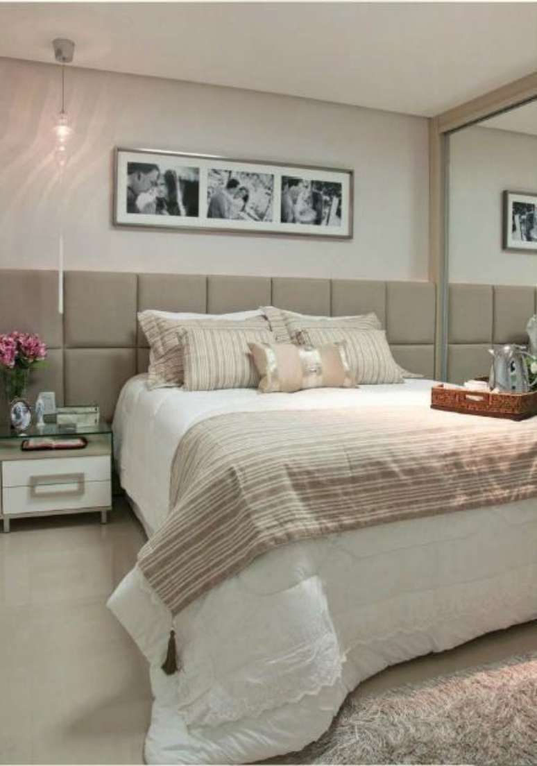 18. Por que não usar a cor fendi na cabeceira da cama? Foto: Transforme Sua Casa