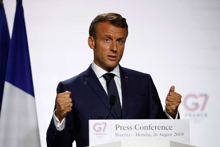 Macron participa de entrevista coletiva durante G7 em Biarritz 26/8/2019 Francois Mori/via REUTERS