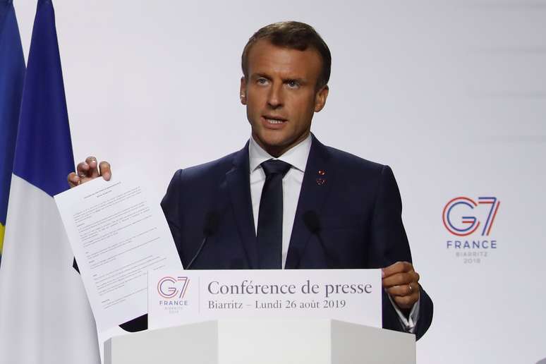Presidente da França, Emmanuel Macron, durante cúpula do G7 em Biarritz 
26/08/2019
REUTERS/Christian Hartmann