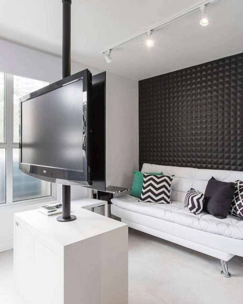 45. O sofá branco para sala pequena é uma das melhores opções para ampliar visualmente o ambiente – Foto: Sesso & Dalanezi Arquitetura