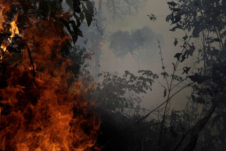 Incêndio na floresta amazônica perto de Porto Velho