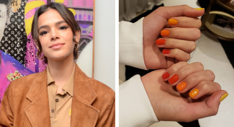 Unhas em degrad&ecirc; da Bruna Marquezine (Fotos: Eduardo Martins/AgNews - @laylagoncalvesnails/Instagram/Reprodu&ccedil;&atilde;o)