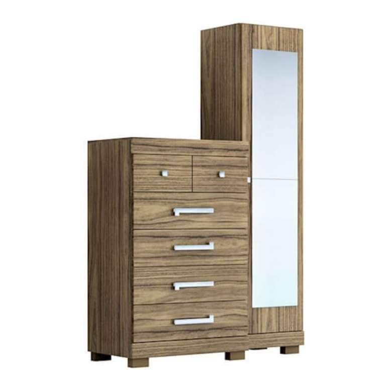 26. C&ocirc;moda com sapateira e espelho traz funcionalidade para o quarto. Fonte: &Ecirc;bba M&oacute;veis