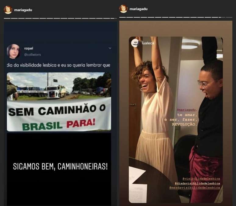 Postagens feitas por Maria Gadú no Dia da Visibilidade Lésbica