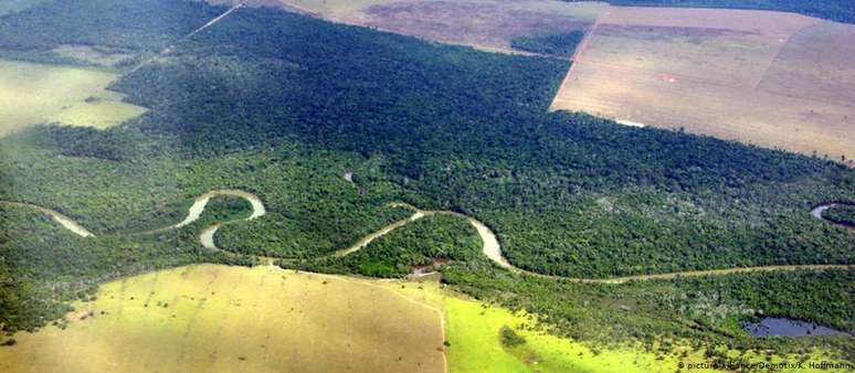 Vista aérea de área desmatada para uso agrícola no Mato Grosso, em foto de 2013