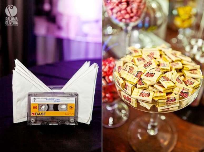 44. A fita pode servir de recipiente em uma festa anos 80. Foto: Paloma Oliveira