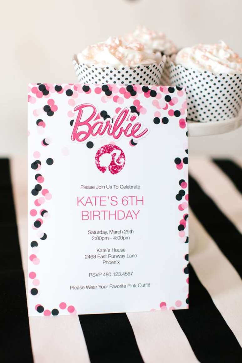 57. Festa da barbie convite personalizado – Por: Pinterest