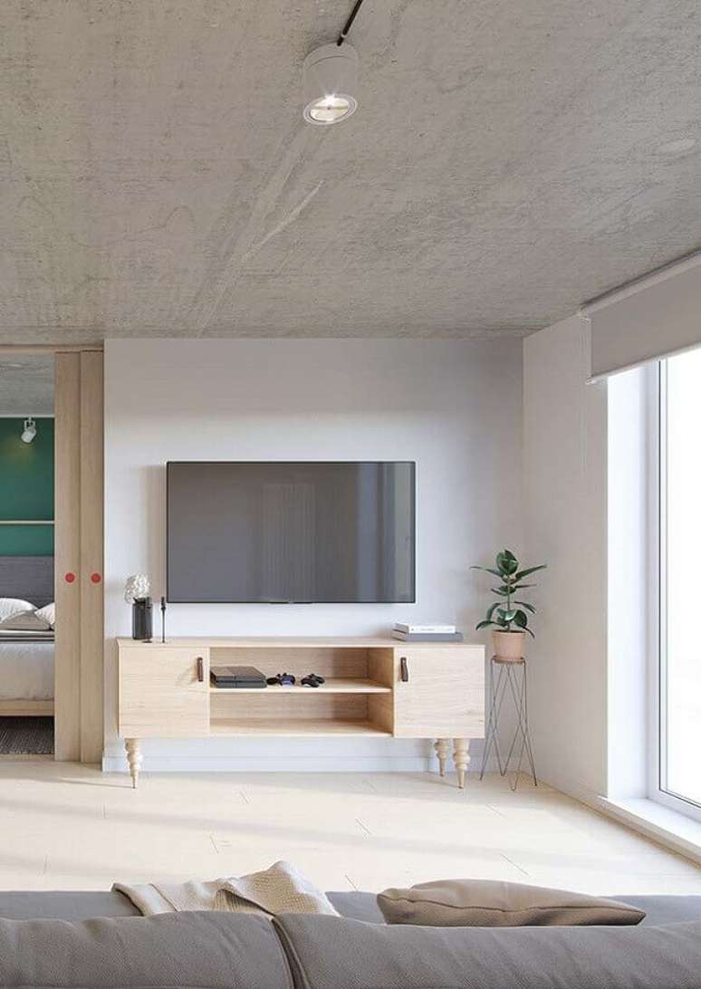 24. Modelo de rack para sala pequena com decora&ccedil;&atilde;o minimalista &ndash; Foto: Pinosy