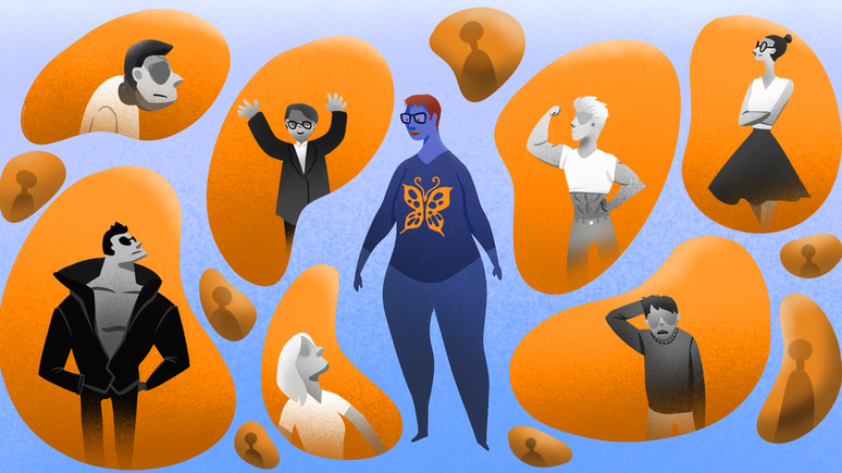 Ilustra&ccedil;&atilde;o de Haynes e suas m&uacute;ltiplas personalidades