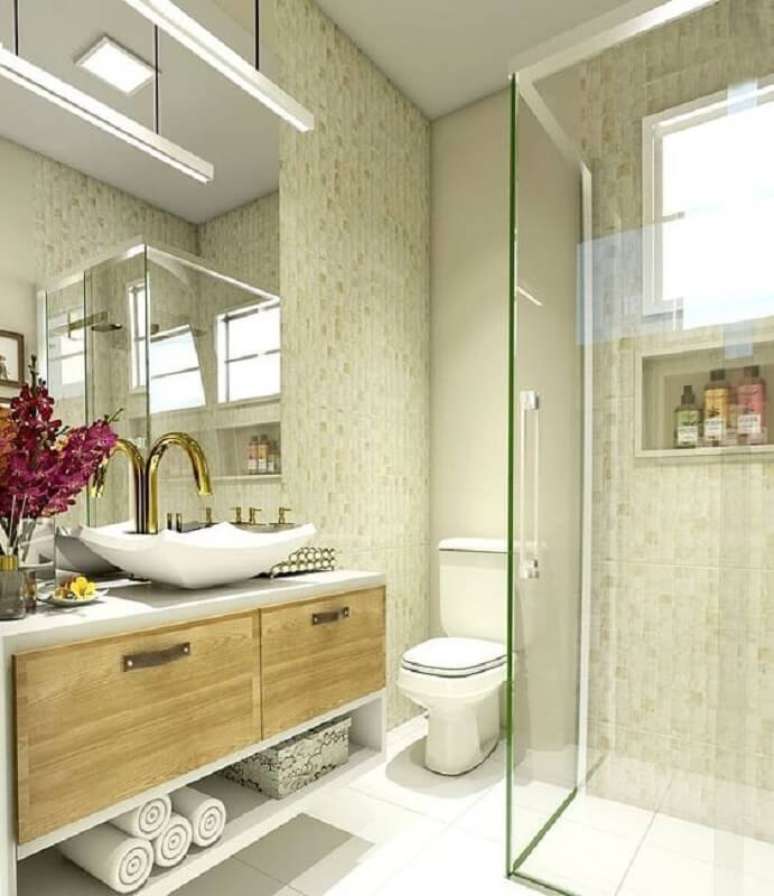 12. O banheiro feminino não precisa ser sempre decorado em tons de rosa – Foto: ArqA2 Arquitetura & Interiores