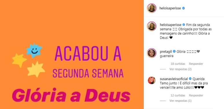 Comentário de Susana Vieira feita em postagem de Heloisa Périssé