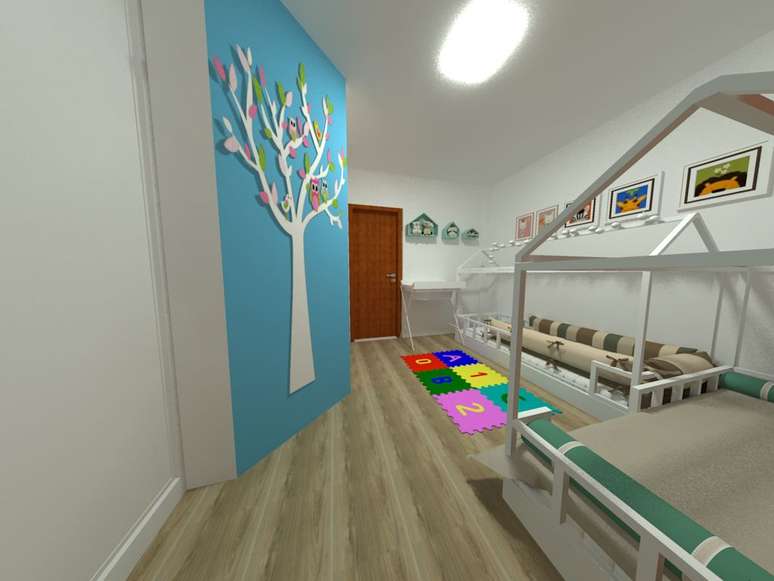 32. At&eacute; mesmo quartos duplos podem ter m&oacute;veis montessorianos. Projeto de Elaine Medeiros