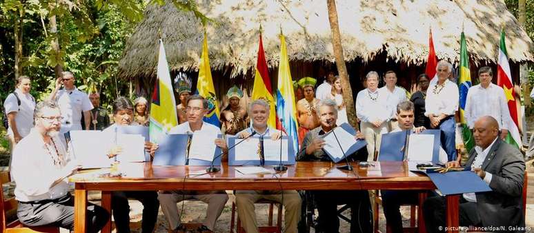 Presidentes e representantes de países sul-americanos com territórios na Floresta Amazônica selaram o "Pacto de Leticia"