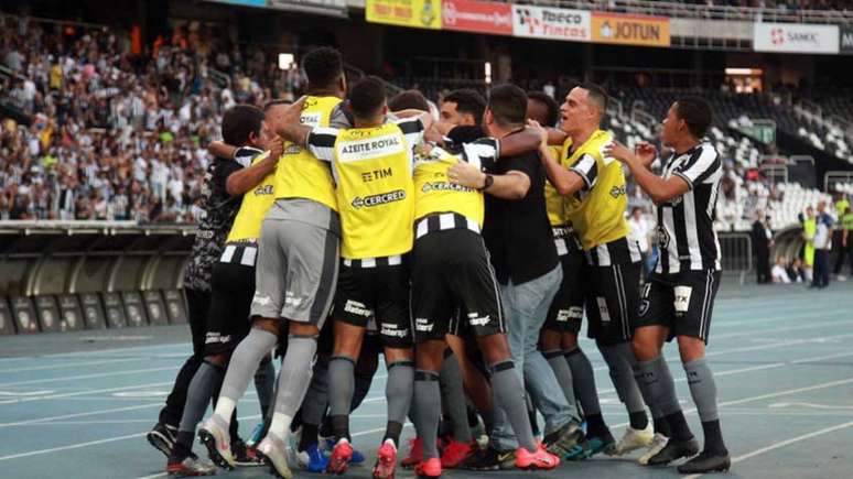 Eduardo Barroca comemora com o elenco após gol (Foto: Divulgação/Botafogo)