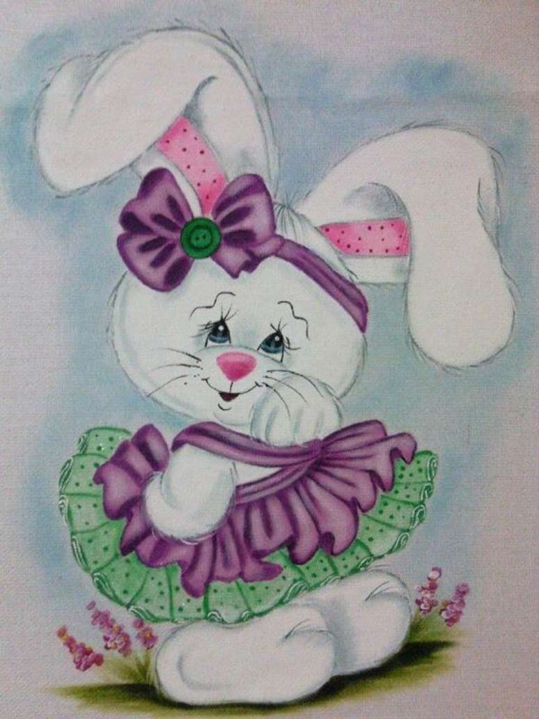 27. Pintura em pano de prato com coelho delicado – Por: Pinterest
