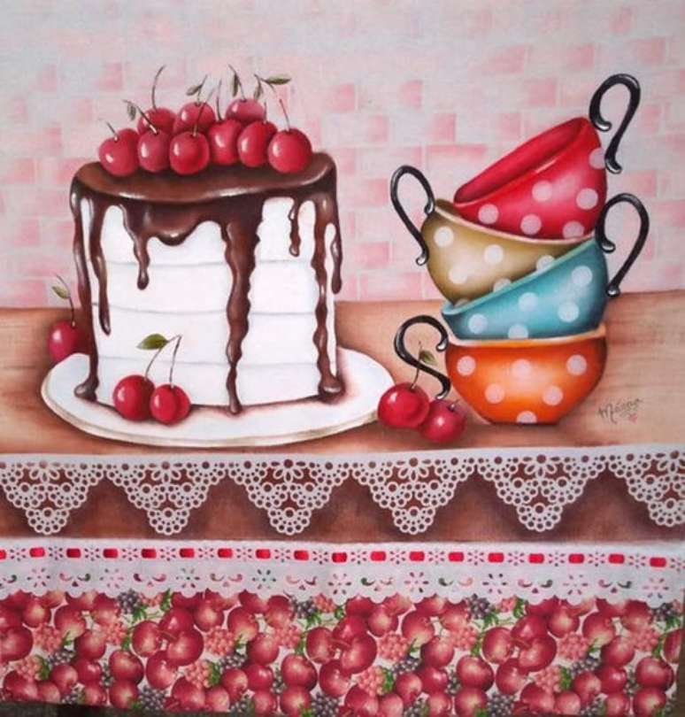23. A cozinha pode ter lindas pintura em pano de prato na decora&ccedil;&atilde;o &ndash; Por: Pinterest